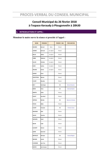 Séance du 26 février 2018