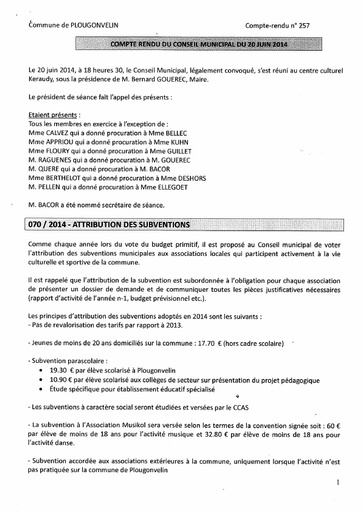 Séance du 20 juin 2014