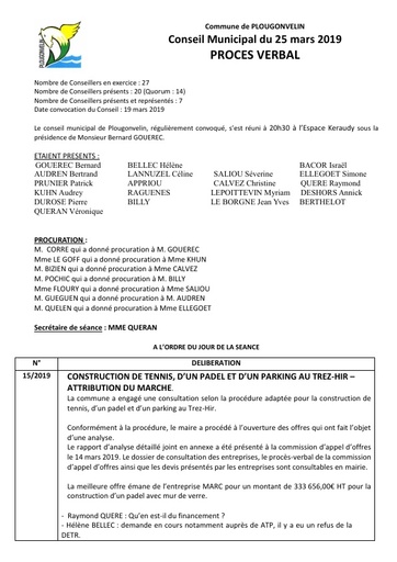 Séance du  25 mars 2019