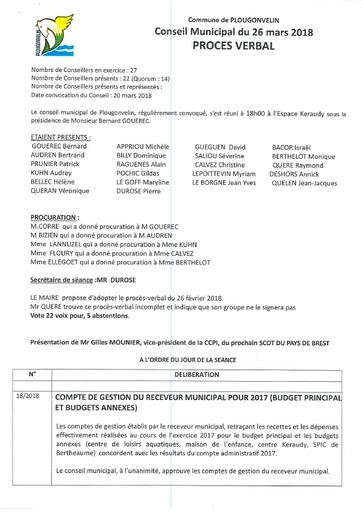 Séance du 26 mars 2018