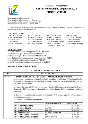 Séance du 29 janvier 2018