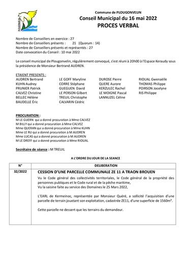 PROCES VERBAL DU 16 MAI 2022