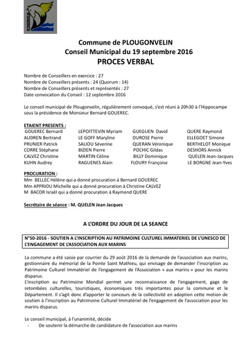 Séance du 19 septembre 2016