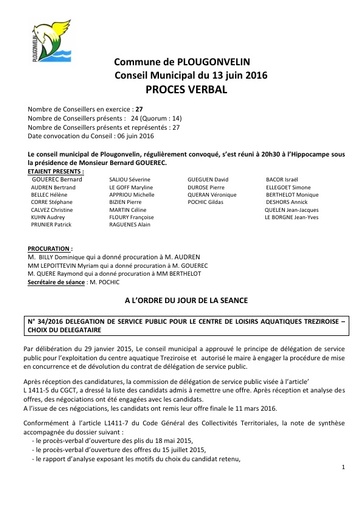 Séance du 13 juin 2016