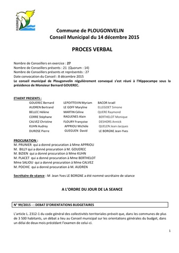 Séance du 14 décembre 2015