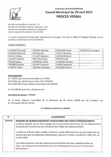 Séance du 29 avril 2019