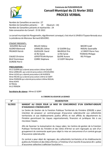 PROCES VEBAL DU 21 FEVRIER 2022