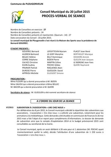 Séance du 20 juillet 2015