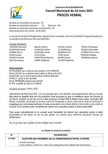 Procès verbal 22 03 2021