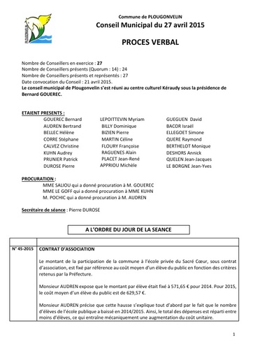 Séance du 27 avril 2015