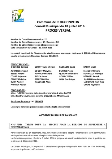 Séance du 18 juillet 2016