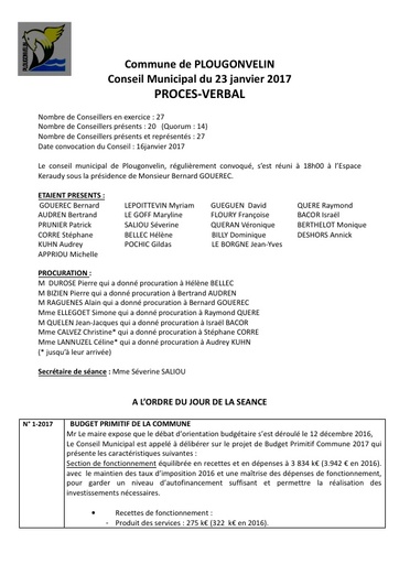 Séance du 23 janvier 2017