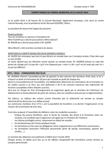 Séance du 21 juillet 2014