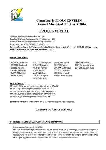 Séance du 18 avril 2016