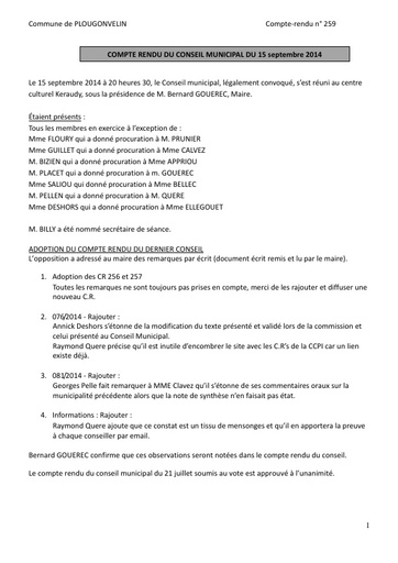 Séance du 15 septembre 2014